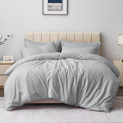 Aisbo King Size Duvet Cover Set Grey, Microfiber Bedding Set Kingsize | 3Pcs Kingsize Bedding Set Grey Duvet Cover with 2 Pillowcases 50x75cm, Soft Brushed Microfiber Quilt Cover, OEKO-TEX