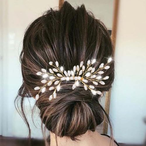 Fairvir Brautschmuck Hochzeit Kamm Silber Glitzernde Strasssteine Seitenwappen Braut Haarschmuck für Damen und Mädchen (Gold)