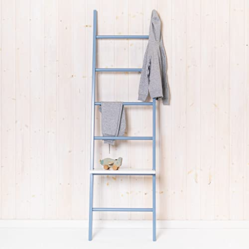 Kleiderleiter | Handtuchleiter DENIM volllackiert in Hellblau | 171 x 47 x 5,5 cm | 6 Sprossen | Ablage im Bad & Schlafzimmer | vollständig aufgebaut | Handarbeit aus Deutschland