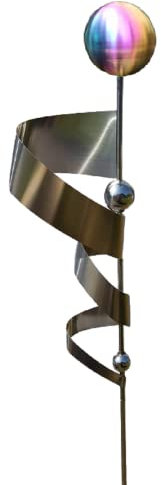 Jürgen Bocker Garten-Ambiente Gartenstecker Skulptur Kari 120 cm aus Edelstahl matt gebürstet mit obere Kugel Edelstahl Rainbow matt gebürstet