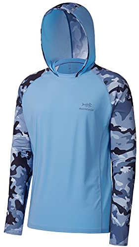 Bassdash Camiseta de Pesca de Rendimiento UPF 50 para Hombre con Capucha de refrigeración de Camuflaje de Manga Larga
