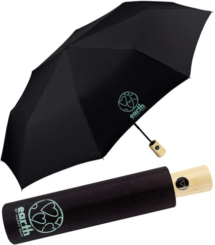 Happy Rain Parapluie de poche automatique Terre, Noir , 94 cm,