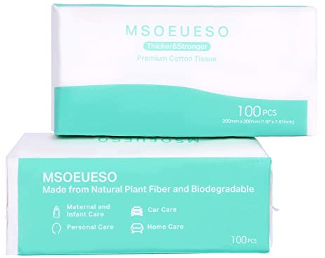 Face Towel, MSOEUESO Biodegradable Facial Cotton Tissue Dry Wipes for Sensitive Skin, Unscented and Ultra Soft Disposable Face Towel, Cotton Dry Baby Wipes, Make-Up Remover (200 Counts)
