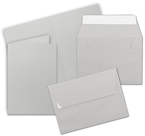 FarbenFroh by GUSTAV NEUSER 75x Faltkarten Set DIN A6 / C6 - Doppelkarten mit Umschlägen - Hellgrau (Grau) - 14,8 x 10,5 cm (105 x 148 mm) - Haftklebung mit Abziehstreifen