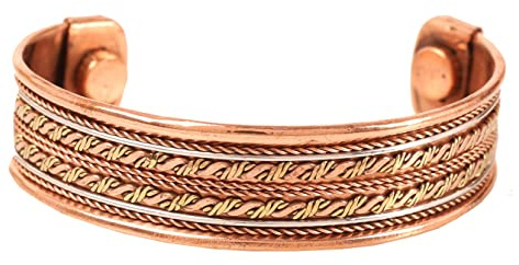 Touchstone Indiskt handgjort koppararmband, fred, chakra, yoga, meditation, mantra, smycken, manschett för kvinnor och män, 9 inch, Koppar