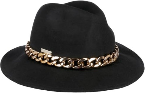 Seeberger Fedora Wollhut mit Kette Wollfilzhut Filzhut Damen - Herbst Sommer Frühjahr Winter Frühling-Sommer Herbst-Winter - One Size schwarz