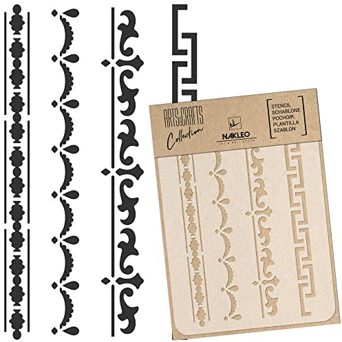 NAKLEO Stencil di Pittura Artigianato, A5 15x21cm Mini Bordi Ornamento, Fai da te Modelli Plastica e Riutilizzabili, Arte Scrapbooking Geometrico Decorazioni Casa, Pareti Muro Legno Mobili