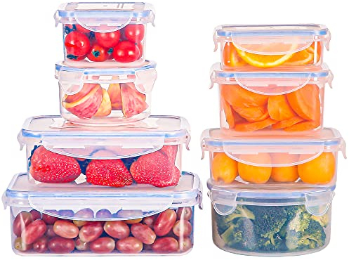 Tiastar Frischhaltedosen mit deckel 8-Teilige, Wiederverwendbare Frischhaltedosen Set, 100% Auslaufsicher, BPA-frei, Mikrowelle & Gefrierschrank und Spülmaschinenfest, 0.24-1.5L