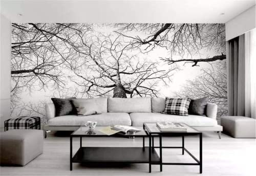 Papier Peint Panoramique Branches D'Arbre Noir Et Blanc Papier Peint Intissé 3D Tapisserie Poster Decoration Murale Chambre Salon