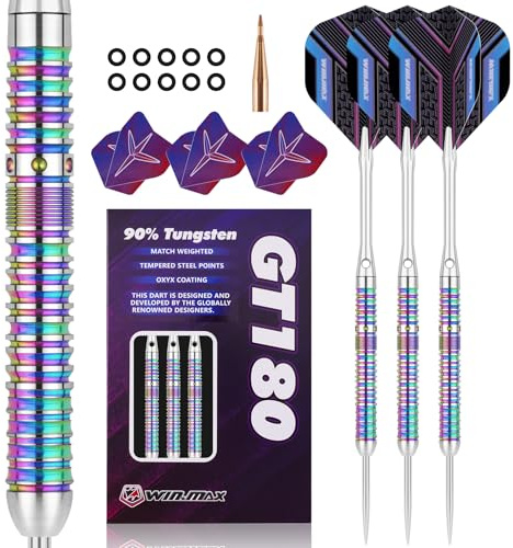 WIN.MAX Dartpfeile mit Metallspitze 90% Tungsten 3 Stück 90% Wolfram Stahl Darts 22 Gramm Dart professionelle Stahlpfeile mit Metallspitzen