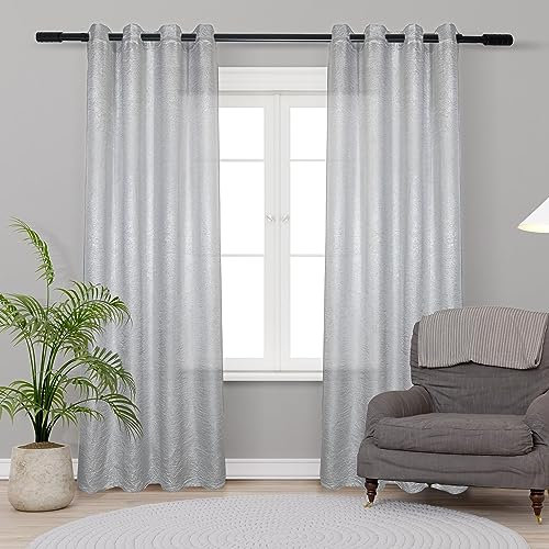 HOMEYA - Cortina Translucido Liso para Ventana - Cortina con Ojales Poliéster Color Sólido para Salón Dormitorio 2 Pieza 140x260cm Gris claro