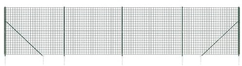 vidaXL Clôture en Treillis Métallique et Piquet d'ancrage, Panneau de Clôture Décoratif, Barrière de Protection Jardin Patio Extérieur, Vert 1,4x10 m