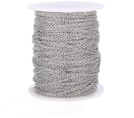LEMLIT Chain for Jewellery Making - Stainless Steel 32.8FT 2mm Twisted Links Cross Cable Chains Silver Plated with Spool for Pendant Necklace Jewelry Making