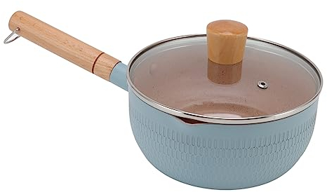 Casserole, Casserole en Alliage D'aluminium Anti-adhésif, Marmite Japonaise, Petite Casserole avec Couvercle et Poignée en Bois, Pot à Lait Multifonctionnel avec Bec Verseur pour Induction,(Bleu)