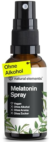 natural elements Melatonin Spray Neutral – 0,5 mg Melatonin pro Tagesdosis – mit Vitamin B1 und B6 – 30 ml, vegan, in Deutschland produziert