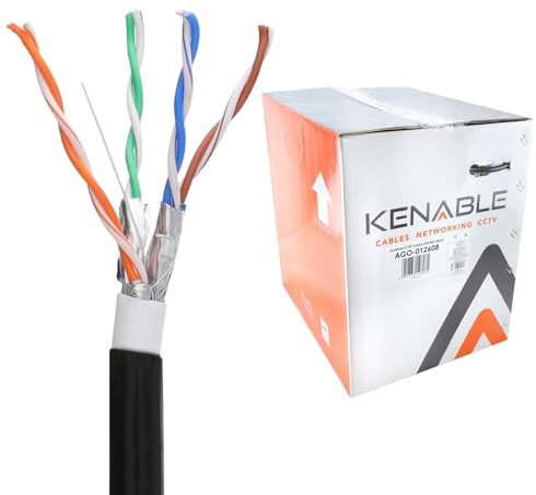 kenable Direct Burial CAT6A Outdoor Ethernet Cable Reel - Gel Filled Copper Network Cable for External Underground Installation - 10Gbps - 305m Black