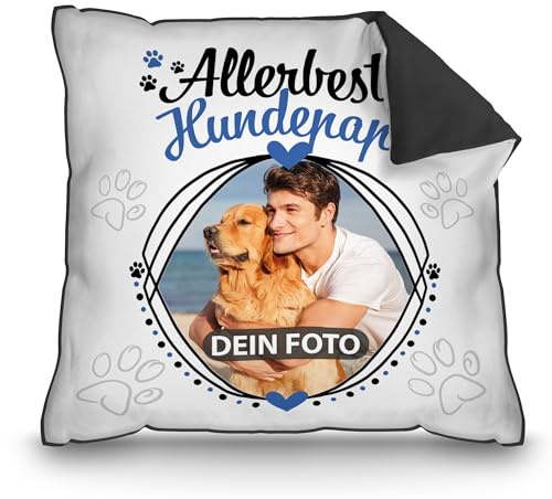 Print Royal PR Hunde-Kissen mit Foto Allerbester Hundepapa - Geschenk für Hundefreunde zum Geburtstag | Personalisiertes Geschenk, inkl. Füllung, Rückseite Schwarz
