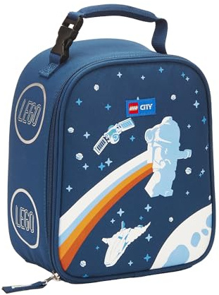 LEGO Kids City Heritage Classic Lunch Box, Insulated Soft Reusable Lunch Bag Meal Container for Boys and Girls, Perfect for School, or Travel, Meal Tote to Keep Food and Drinks Cold, Space Walk, Navy