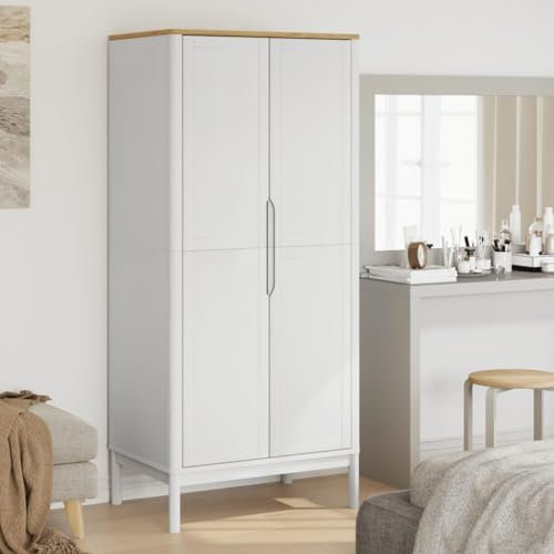 Willood Haushaltsschrank Kleiderschrank mit viel Freiraum Floro Weiß 77x53x171 cm Massivholz Kiefer