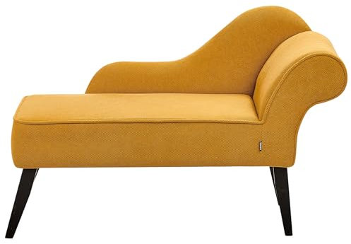 Beliani Chaislongue Stoffbezug senf rechts mit Lehne Schwarze Holzbeine Retro Biarritz