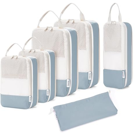 Narwey 6 Teilige Koffer Organizer Set, Compression Packing Cubes Backpack Packwürfel Rucksack Kofferorganizer Packtaschen Set Kompression für Koffer, Travel Essentials Organizer (Graublau)