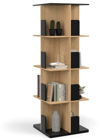 IDMarket - Drehbares Bücherregal mit 4 Ebenen RAPHA schwarz und Holzeffekt