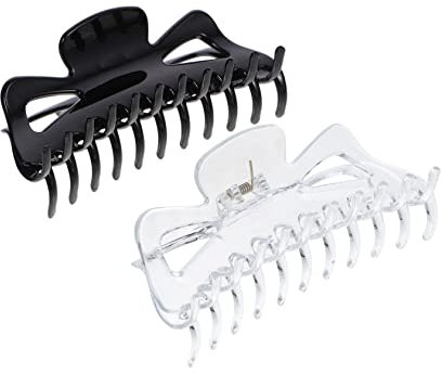 MUSISALY Lot De 2 Pinces à Cheveux Grandes, Translucide Et Noire, En Acrylique, Pinces à Mâchoires Griffes, Pour Femmes, Coiffure, Bain Et Maquillage