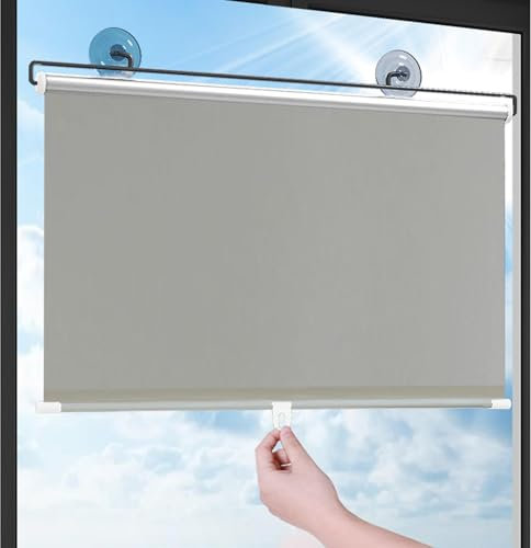 Sonakia Blackout Roller Blinds for Windows, Suction Cup Roller Blinds, Sun Protection Privacy Roller Shades, Temporary Blinds, Blackout Curtains 30-80cm Wide,grey-58x100cm/23 * 39in