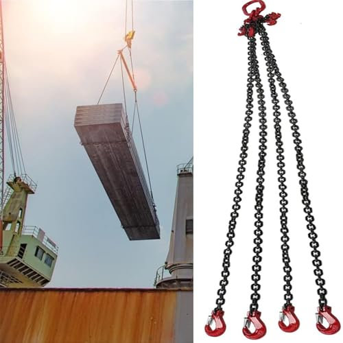 Robuste 4T Kette mit Haken - 6 mm Hebekette, 300 cm Länge, 4-Bein-Design, langlebiger Haken, ideal für Krane und Hebeanwendungen, trägt bis zu 4000 kg