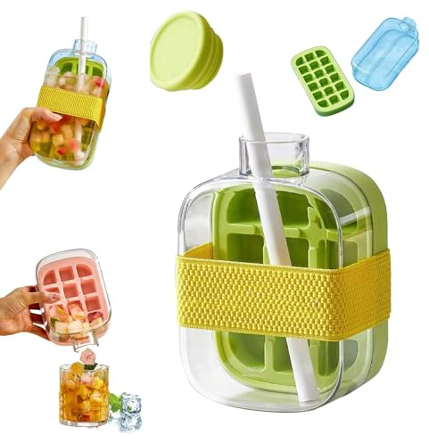 Ice Cube Tray - 2 in 1 Water Bottle Ice Cube Tray with Lid, Ice Cube Bottle for Freezer, Mini Silicone Ice Cube Trays, Small Ice Tray for Coffee, Juice, and Beverages