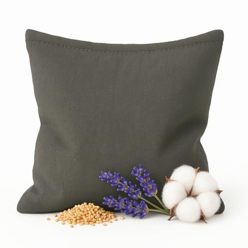 econuk – Saco de semillas para microondas con lavanda y mijo | Saco térmico reutilizable para calor y frío | Bolsa de semillas natural para cuello, espalda y abdomen (Liso Gris, 22cm x 22cm)