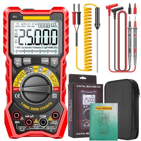 IUBGFTO Multimètre Industriel de Haute précision 25000 comptes Autorange pour Voiture NCV Smart Tester LCR Meter Multimetro Multitester Tools (Red Pro (Red (sans Batterie))