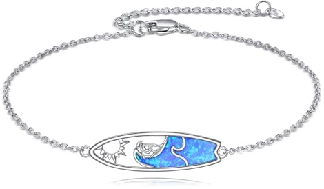 Vadmans Bracciale da surfista da donna, in argento Sterling 925, con onde di opale, idea regalo per donne e ragazze