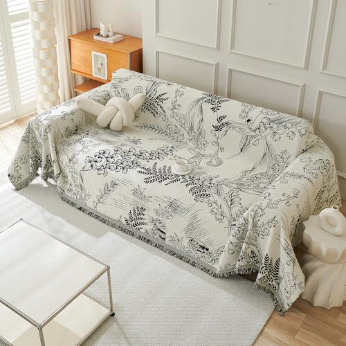 Copridivano reversibile in morbida ciniglia, coperta decorativa versatile per quattro stagioni, 180 x 280 cm, protezione per divano nero