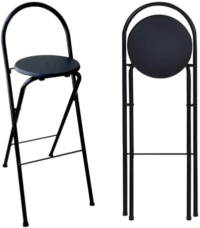 Sgabelli alti pieghevoli da bar con schienale, altezza della seduta regolabile 60/65/70/75 cm, carico massimo 125 kg, sgabelli portatili da cucina, design salvaspazio (colore nero, set di 7)