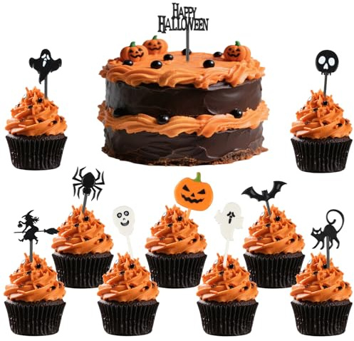 100 pezzi di decorazioni per cupcake per torte di H-alloween, decorazioni da tavola in plastica per Halloween, stuzzicadenti per torte, feste per decorazioni di Halloween e compleanno per bambini