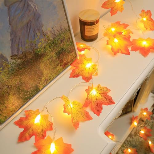 ENLACE LED Ahornblatt Lichterkette, 6M 40 LED Herbstblätter Lichterketten Batteriebetrieben, Herbst Lichterkette für Herbstdeko Erntedankfest Halloween Weihnachten Tischdeko Party Deko