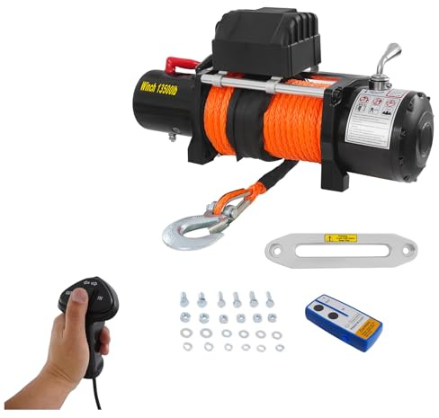 Cabrestante eléctrico de 12 V, con controlador, 26 m, longitud de la cuerda, cabrestante de nailon, cabrestante eléctrico para ATV, UTV, SUV, Pickup, vehículo todoterreno (rojo)