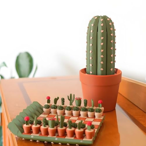 Ensemble d'échecs Cactus Portable, Planche roulable avec de Jolies pièces en Forme de Plante, idéal pour Les Nuits de Jeu en Famille et Les Voyages, Cadeau créatif Unique pour