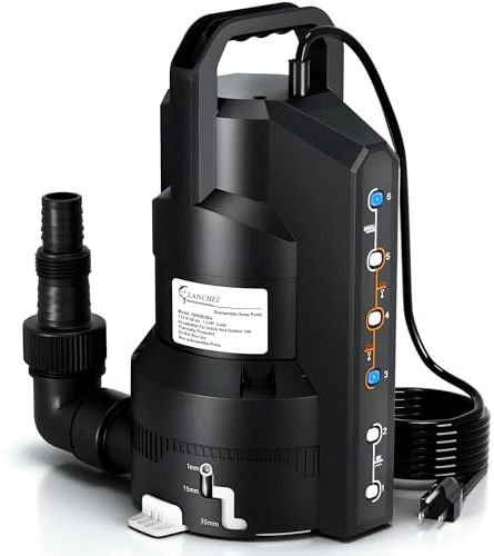 LANCHEZ 1.2HP 6000GPH Automatic Sump Pump with 6 Modes, Clean/Dirty Submersible Water Pump, Thermoplastic Water Removal Transfer Pump with 16FT Cord for Pools Basement Garden Pond, Black