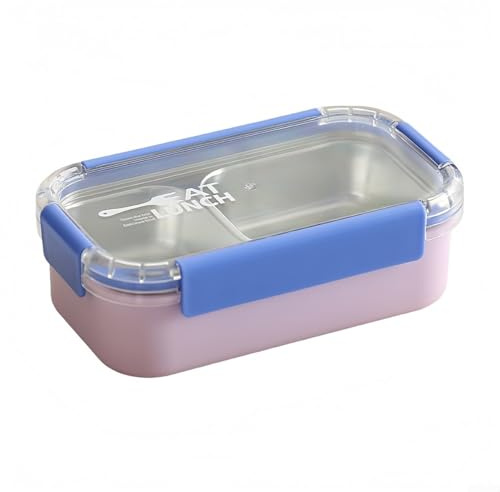 Gdfnmogo Lonchera de acero inoxidable con 2 compartimentos a prueba de fugas con tapas seguras y bandeja apta para lavavajillas, para embalaje organizado de comidas y prevención de derrames (azul 2