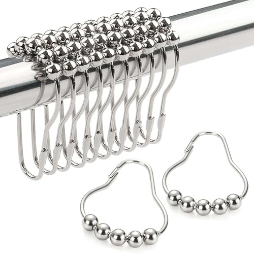Eastrise 12 Pcs Shower Curtain Hooks, Stainless Steel Rings for Bathroom Curtain Rods,Easy To Open, Close & Install (12)
