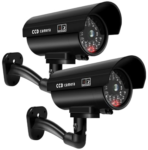 VEGOATY 2 Stück Dummy Kamera mit Solarlampe Aussen mit LED Solarleuchte, Kamera Attrappe Außen Solar, Fake Überwachungskamera, für Garten Türöffnung Korridor, Sicherheitskamera (Schwarz)