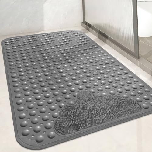 Lurowo Duschmatte rutschfest 80x120cm - Extra Lang Badewanne Antirutschmatte - Komfort rutschfeste Duschmatte mit Saugnäpfen - TPE Massage Antirutschmatte dusche Maschinenwaschbar (Grau, 120 x 80 cm)