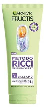 Garnier Fructis Balsamo Idratante, Per Capelli Ricci, Idratazione Intensa Senza Appesantire, Capelli Nutriti e Districati, Con 14% di Complesso di Acido Ialuronico, Metodo Ricci, 200 ml