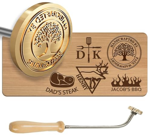 Personalisiertes Brennstempel Brandeisen für Holz, Eigenes Logo Messing Brenneisen mit Holzgriff, Personalisiert für Holz, Steak, BBQ & Kunststoffe, Mehrere Größen Auswahl (Stil 2)
