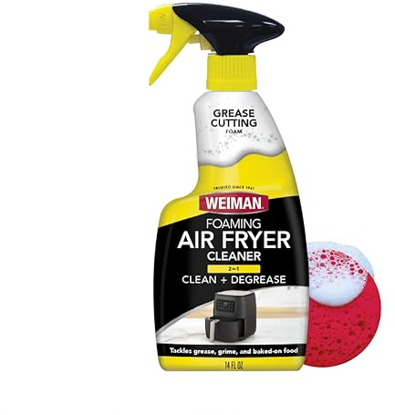 Weiman Foaming Air Fryer Cleaning Kit, Cleaner & Degreaser for Ceramic Baskets & Trays, Removes Grease, Grime, Oil & Baked-On Food, Includes Non-Abrasive Sponge, Fast-Acting, Residue-Free, 14 oz