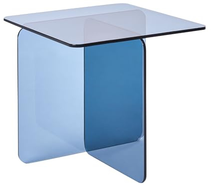Beliani Mesa Auxiliar de Vidrio Templado Abstracto Sala de Estar 46 x 50 cm Azul Amisk