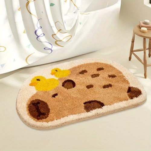 Dermalyx Badezimmerteppich Mit Kapybara & Kleinem Enten Design, Weiche & rutschfeste Badematte, Waschbar, Badvorleger Für Badezimmer, Duschteppich & Badteppich 40 x 60 cm