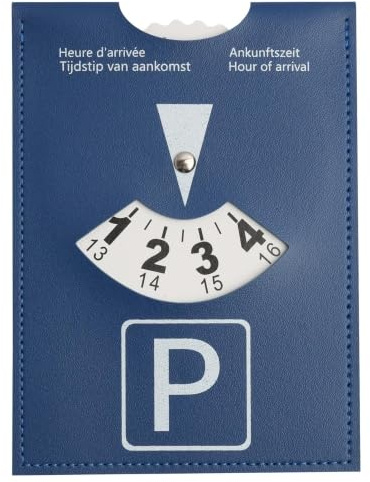 Disco horario Europeo para estacionamiento 1 Unidad Grande 10x13 cm Color Azul en Cuero sintético Suave para Coche Moto y Autocaravana Uso Urbano y Viajes
